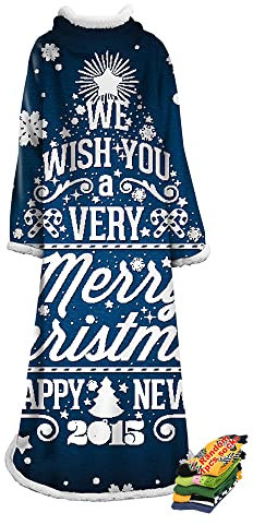 Hearda Oversized Kuscheldecke mit Ärmeln, Wearable Decke 3D Weihnachten Gedruckt Flauschige Warm Plüsch Extra Lang TV-Decke, Fleecedecke für Erwachsene Damen Herren (weißer Stern,127x178cm)