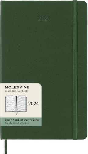 Moleskine Wochenplaner mit Platz für Notizen 12 Monate 2024, Planer 2024, Großformat 13x21, Hardcover und elastischer Verschluss, Farbe Myrte Grün