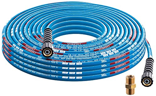 Techkar Hochdruckreiniger-Schlauchrohr – Kärcher Verlängerungsschlauch Ersatz – 250bar DN6 Profi M22x1,5 Hochdruckschlauch für Kärcher HD HDS – Blau – 30 m Schlauch