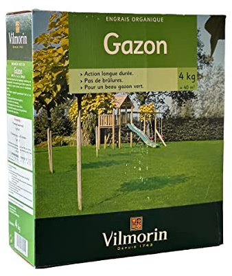 Engrais Minéral Bio Pelouse 4 kg - Effet très longue durée, pas de combustion, beau gazon vert