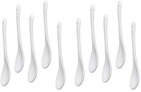 Ferleiss 10 x weiße Porzellan-Eierlöffel, Keramiklöffel, Kaffeelöffel, Dessertlöffel, Mokka-Dip-Servierlöffel