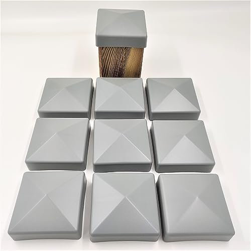 10 Stück Zaun Pfostenkappe 90 mm Pyramide Abdeckkappe grau für Pfosten 9 x 9 cm (UV stabilisiert/Made in Germany)