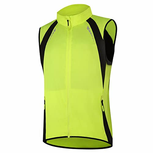 SMTSEC Fahrradweste Herren Damen Reflektierend Winddicht Windstopper Laufweste Wasserdicht Atmungsaktiv MTB Warnweste Fahrrad Ärmellose Weste Jacke Radweste Leicht Softshellweste Sportweste,Green-XL