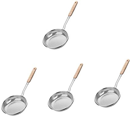 cucharas de plástico con valla de acero inoxidable, coladores de alimentos, colador de tapa china, tarro con colador de malla extrafina, prácticas cucharas ranuradas de acero inoxidable, cesta hueca