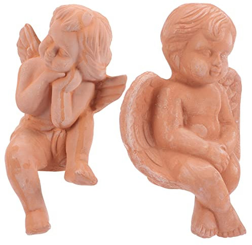 RORPOIR Scultura Di Angelo in Ceramica Decorativa Per Vaso Di Fiori, Statuetta Da Giardino Piccola e Leggera Base Piatta, Ornamento Artistico Per Casa e Scrivania, Set 2 Pezzi