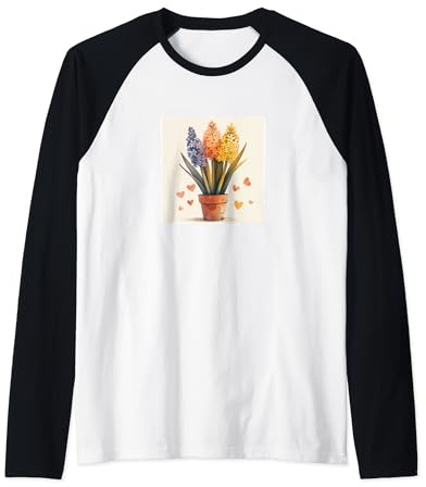 Hyacinth Plant In Pot Cottagecore Hearts Graphic Raglan Baseball Tee