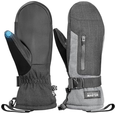 OutdoorMaster Gants de ski pour homme et femme - Gants thermiques pour snowboard - Écran tactile - Antidérapants et imperméables - Avec double poche pour le ski, le snowboard