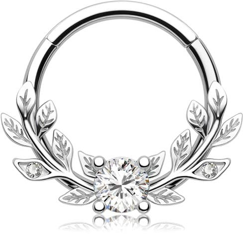 Melighting Vine Septum Ring CZ Cartilage Earring 316L Stainless Steel Daith Earrings Helix Piercing Jewellery for Women Men