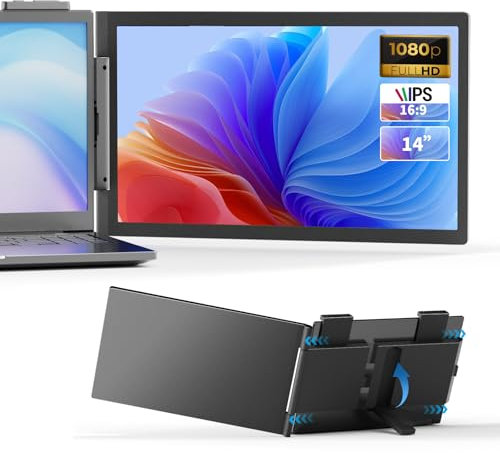 AskHand Extension d'écran pour Ordinateur Portable 14 FHD 1080P IPS Support/Haut-Parleur intégré Extension de Moniteur Double écran pour Ordinateurs Portables 13-17 Mac Windows Chrome