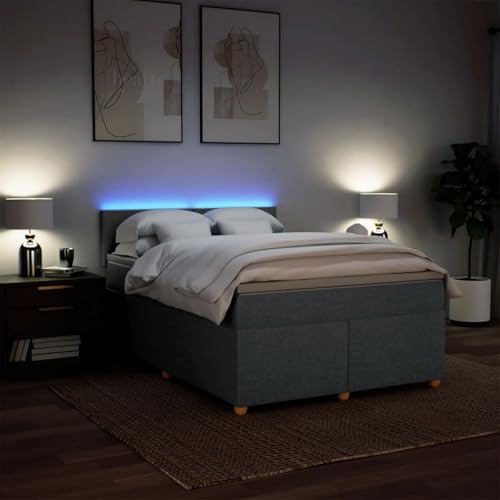 IKAYAA Boxspringbett 140x200 cm mit Matratze, LED-Licht, Topper und Kopfteil, Polsterrost in Dunkelgrau Type-3
