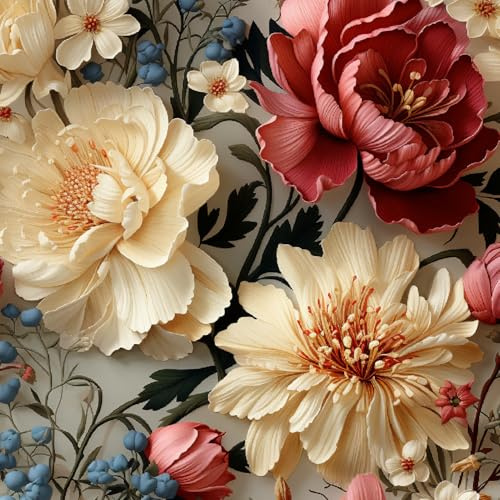 Fototapete Blumen Tapete Vintage 44wX300Lcm Selbstklebende Tapete 3D Tapete Wandtapete Selbstklebend Tapete Schlafzimmer Klebetapete Mustertapete Wasserdicht