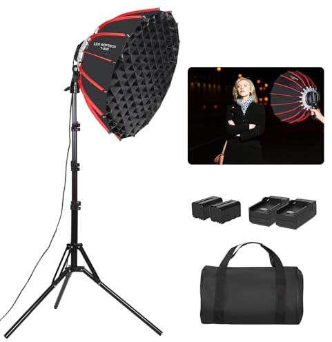 XPAISYQC 55 cm 60 W LED-Softbox-Licht mit wiederaufladbarem Akku/Gitter | Dimmbare Dauerbeleuchtung für Studio Outdoor Portrait Produkte Fotografie Live Streaming Videoaufnahme