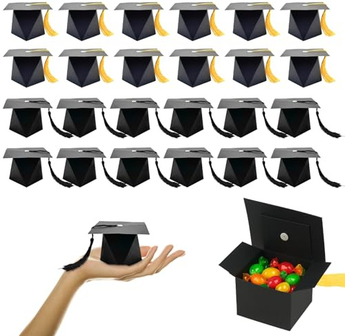 BbiuRer Graduation Deko, 24 Stück Doktorhut Set für Abschlussfeiern, Einfache Montage Bachelor Hut Geschenkbox, Schwarz aus Papier