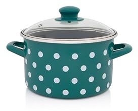 Metalac Faitout avec couvercle en verre, 20 cm, 4 l, à pois verts, émaillé, design vintage