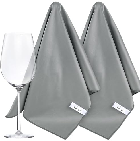 VIVOTE Large Microfiber Glass Cleaning Cloth Glass Cloths for Windows 2PCS | 51X70CM Dark Grey Reusable Wiping Polishing Cloths for Lenses, Screens