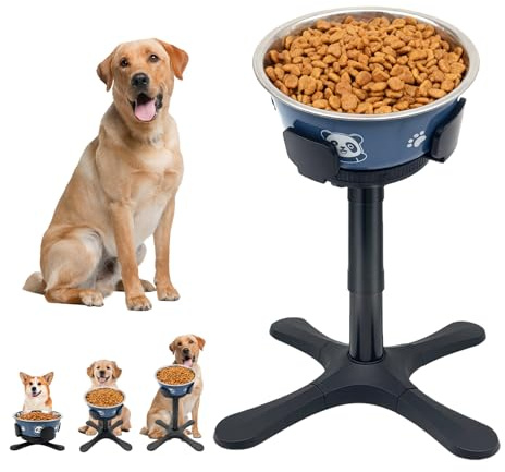 PRITOK Raised Dog Bowls: Adjustable ABS and Stainless Elevated Dog Bowls, Non-Slip Dog Bowl Stand, Dog Feeding Station for Small Medium & Large Dogs, Non-Slip and No Spill(Blue/20cm)