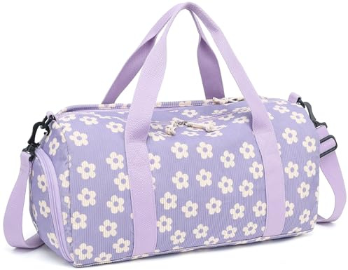 Sporttasche Kinder Schwimmtasche Jungen Damen mit Schuhfach und Nassfach Badetasche Teenager Kleine Reisetasche Fitnesstasche (Kleine Blumen lila)