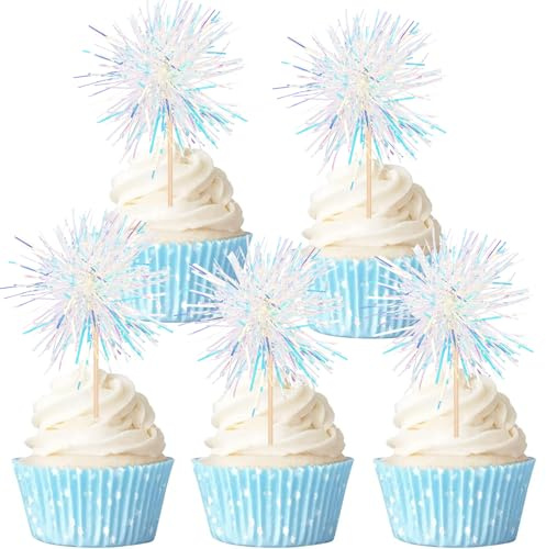 Gleevio 40 Stück Happy Birthday Tortendeko Feuerwerk Weiß,Muffin Deko
