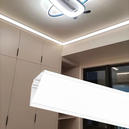 Jievmrs Perfil Aluminio TiraLed Perfil de Aluminio LED de 1 m a 30 m con Difusor, Perfil de Cornisa para Tiras LED, Perfil de Techo para Iluminación de Zócalo(White,3.3ft/1m)