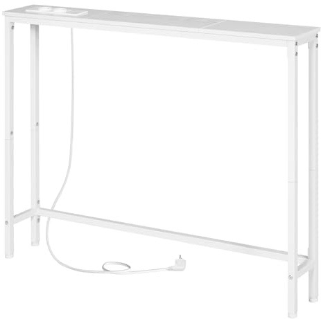 HOOBRO Mesa de Consola Estrecha de 100 cm, Mesa de Entrada con Enchufe Múltiple, para Colocar detrás del Sofá, para Sala de Estar, Pasillo, Marco de Metal, Blanco EWW52CXG01G1