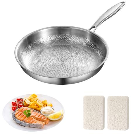 Aemmbon Mireve Sarten, Mireve Sarten Acero 304, Sartén De Titanio Martillado, Resistente, Antiadherente, Apta Para Lavavajillas, Incluye Tapa Y Compatible Con Todas Las Placas (Sin tapa, 28cm)