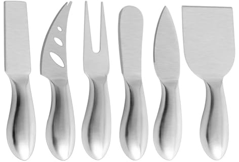 Veemoon Set de 6 Ustensiles à Fromage en Acier Inoxydable, Coupe-fromage et Couteau à Beurre, Kit de Découpe Multifonction Cuisine, Fromages, Beurre et Pâtisseries, Accessoires Solide
