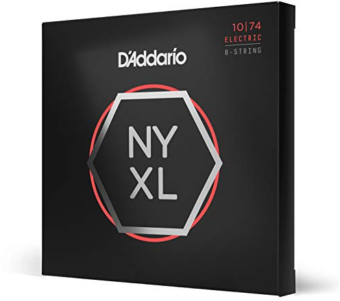 D'Addario gitarrsträngar – NYXL elgitarrsträngar – NYXL1074 – oöverträffad styrka, inställningsstabilitet, förbättrad mellanklass – för 8 stränggitarrer – 10-74 ljus topp/tung botten