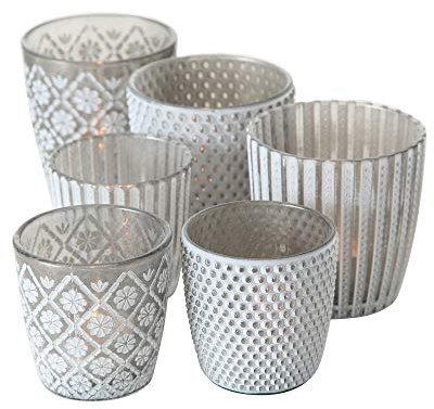 Boltze 6X Windlicht Patty Grau Höhe 7-9cm, Kerze