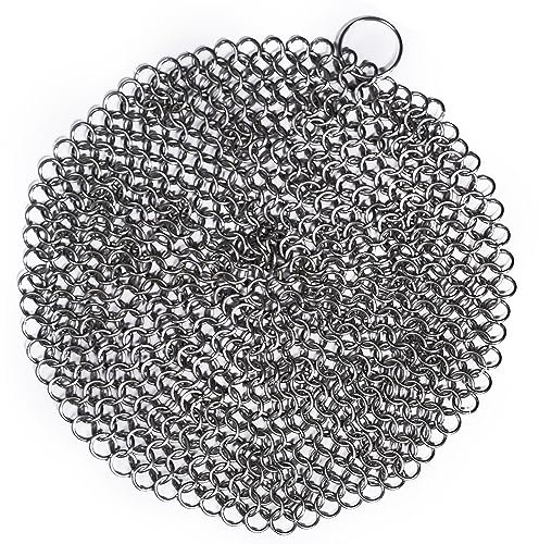 Mythrojan Épurateur de cotte de mailles en fonte Nettoyant pour poêle en fonte Calibre 16 Épurateur en acier inoxydable de 8 mm pour nettoyer la poêle en fonte Wok Pot Chaudron en fonte – 18cm