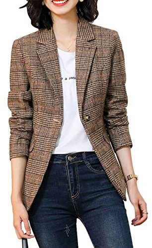 ebossy Traje de Mujer con 2 Botones para Mujer, diseño de Pata de Gallo, X-Brown, S