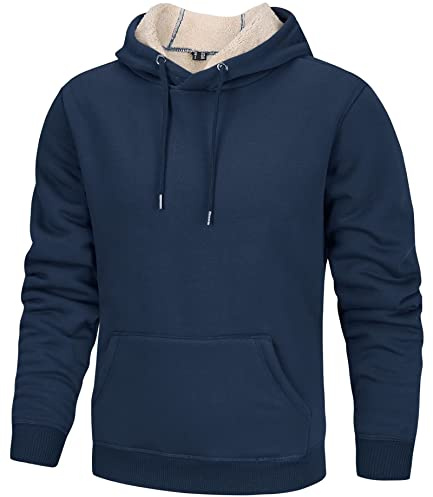 TACVASEN Camisa con Capucha y Forro Polar para Hombre Informal Deportiva Manga Larga Sudadera de Invierno Azul Marino,L