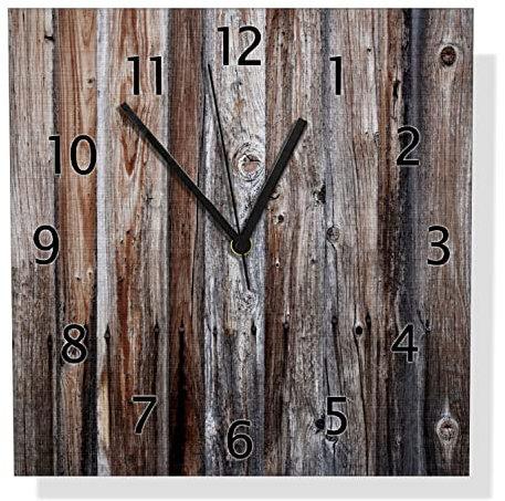Wallario Design Wanduhr Alte Holzwand - Holzplanken in grau und braun aus Aluverbund, Alu-Uhr Größe 30 x 30 cm, Schwarze Zeiger mit Metalloptik