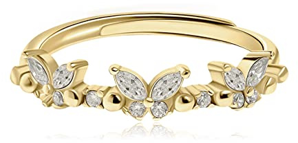 Meissa Bague papillon en argent 925 avec zircon cubique Bague d'amitié reglable Bague d'amitié faite à la main Cadeau d'anniversaire mariage (Or)