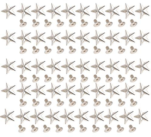 Juego de 50 Remaches de 0.551 in en Forma de Estrella Plateada, Tachuelas de Estrella de Metal y Pinchos para Manualidades de Cuero, Remaches de Ropa para Zapatos, Bolsos, Ropa (Plata)