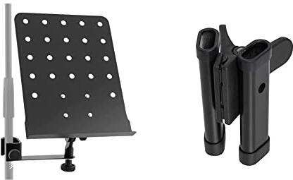 TIGER MSA30-BK Microphone/Music Stand Attachment for Lyrics, Sheet Music, Scores - Clamp Arm with Desk - Black & Stagg DSH Drum Stick/Beater Holder Clamps on Kit