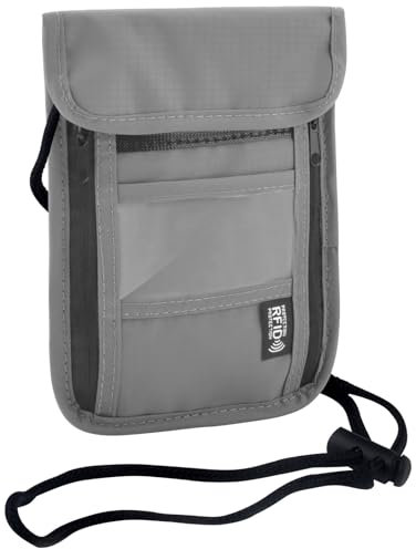 VOSSOT Brustbeutel Unisex Reisegeldbeutel mit RFID-Schutz Wasserdicht Passport Tasche Organizer für Herren Damen Kinder Jungen Mädchen Maximale Sicherheit für Smartphone Reise Dokumente, PVC Grau