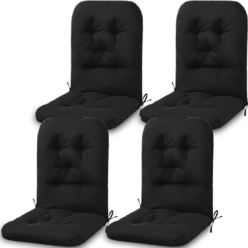 Drydiet 4 Set Outdoor High Back Chair Cushions 47 x 20 Inch Rocking Chair Cushions Waterproof Fade Resistant Comfort Replacement Seat Pads with Ties for Patio Lawn Yard Porch Home Office(Black)