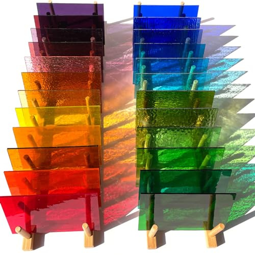 LITMIND Confezione da 24 fogli di vetro colorato trasparente, 10,2 x 15,2 cm, per lavori di artigianato e forniture a mosaico, colori assortiti per splendidi progetti in vetro colorato