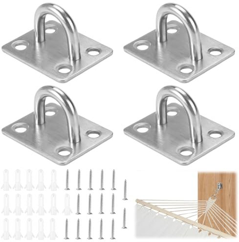 4 Pezzi Gancetti Con Vite Set, Robusta Anelli Ancoraggio 304 Acciaio Inox, Viti per Occhielli in Acciaio Inox Pesante, Gancio da Parete per Appendere Reti Sospese, Corde,Ancoraggio ai Soffitto
