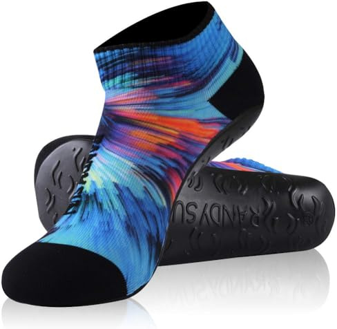 RANDY SUN 1 paire de chaussettes de plage pieds nus pour homme et femme - Séchage rapide - Pour volley de plage, yoga, surf, Tube court bleu, 44.5/45.5 EU