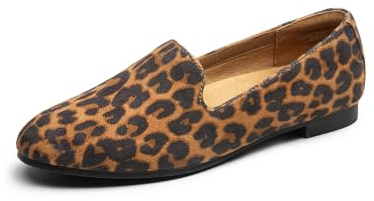 DREAM PAIRS Ballerine con punta rotonda da donna, eleganti, comode, senza lacci, per lavoro, casual, da ufficio, Pelle scamosciata leopardata, 38.5 EU