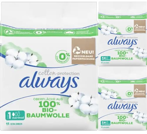 Cotton Protection Binden mit Flügeln Normal Gr. 1 Binden Pads Damenbinden 11 STÜCK x 3 Packungen