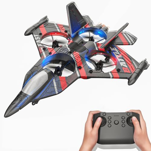 BEZGAR Drones for Kids | 2.4GHZ RC Plane | Remote Control Airplane, RC Helicopter, 360° Flip Fighter Jet Toy, Toys for ages 8-13 with Colorful LED Navigation Lights Red