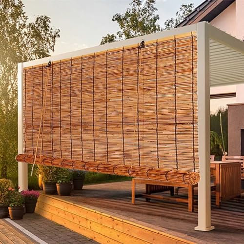 Natur Bambus Rollo Bambus Jalousien 70% UV Schutz Sichtschutz Bambusrollo, Schilf Vorhang, 60 80 100 120 140 160cm Raffrollo