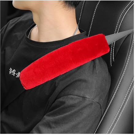 2 Packs Car Seatbelt Covers Shoulder Pad, Universal Soft Faux Sheepskin Shoulder Cover for Comfortable Driving, Fluffy Seat Belt Protector Help to Protect Your Neck and Shoulder (Red)