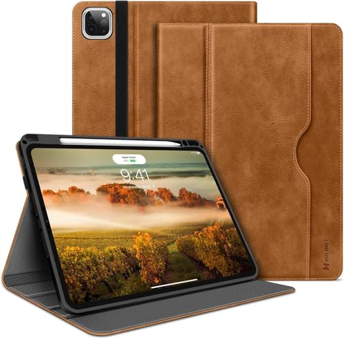 HOLIMET Hülle für iPad Pro 11 Zoll M5/M4 (2025/2024) mit Stifthalter, iPad Pro 11 M5 M4 PU Leder Folio Case TPU Rückseite Stoßfest mit Tasche, Auto Wake/Sleep Funktion, Multi-Winkel Ständer, Braun