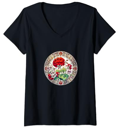 Donna Begonie Illustrazione Begonia Opera d'arte Maglietta con Collo a V