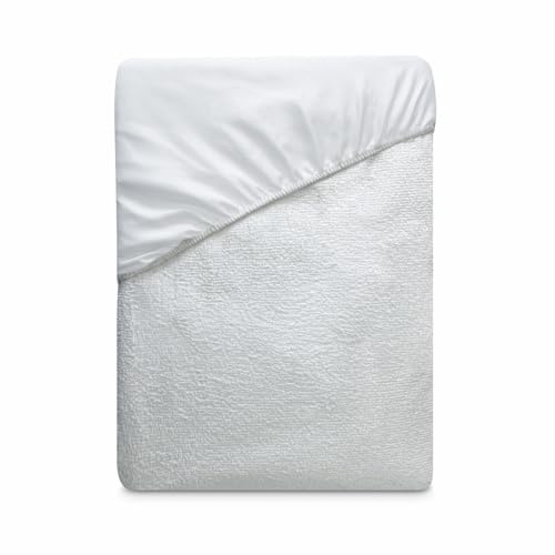 Duérmete Online - Funda Protector Rizo Ajustable para Colchón, Impermeable y Transpirable, Tacto Suave, Tejido Algodón Natural, Antiácaros y Antibacterias, Blanco, 90 x 190