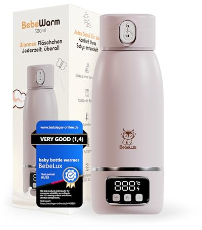 BEBELUX® Babyflaskvärmare – elektrisk babymjölksvärmare för resor | 36 W USB-C snabbladdning | BPA-fri | perfekt temperaturkontroll | groddar och läckagesäker | långvarigt batteri (blå)