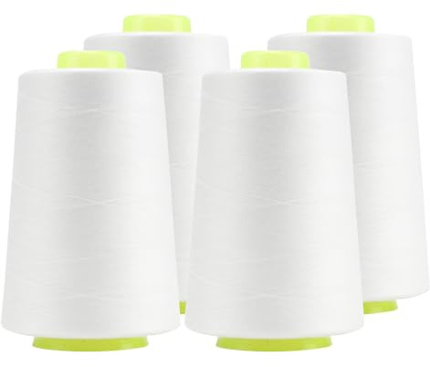 FOGAWA 4 Bobinas de Hilo de coser de 5000 Yards, 40/2, hilo de coser de poliéster para Máquina de Coser Overlock, confección, coser, acolchar (Blanco)